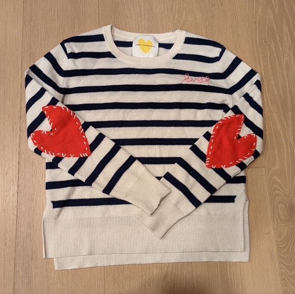 Anthropologie Sweaters - Navy and White Striped Sweater with Red Heart Elbows